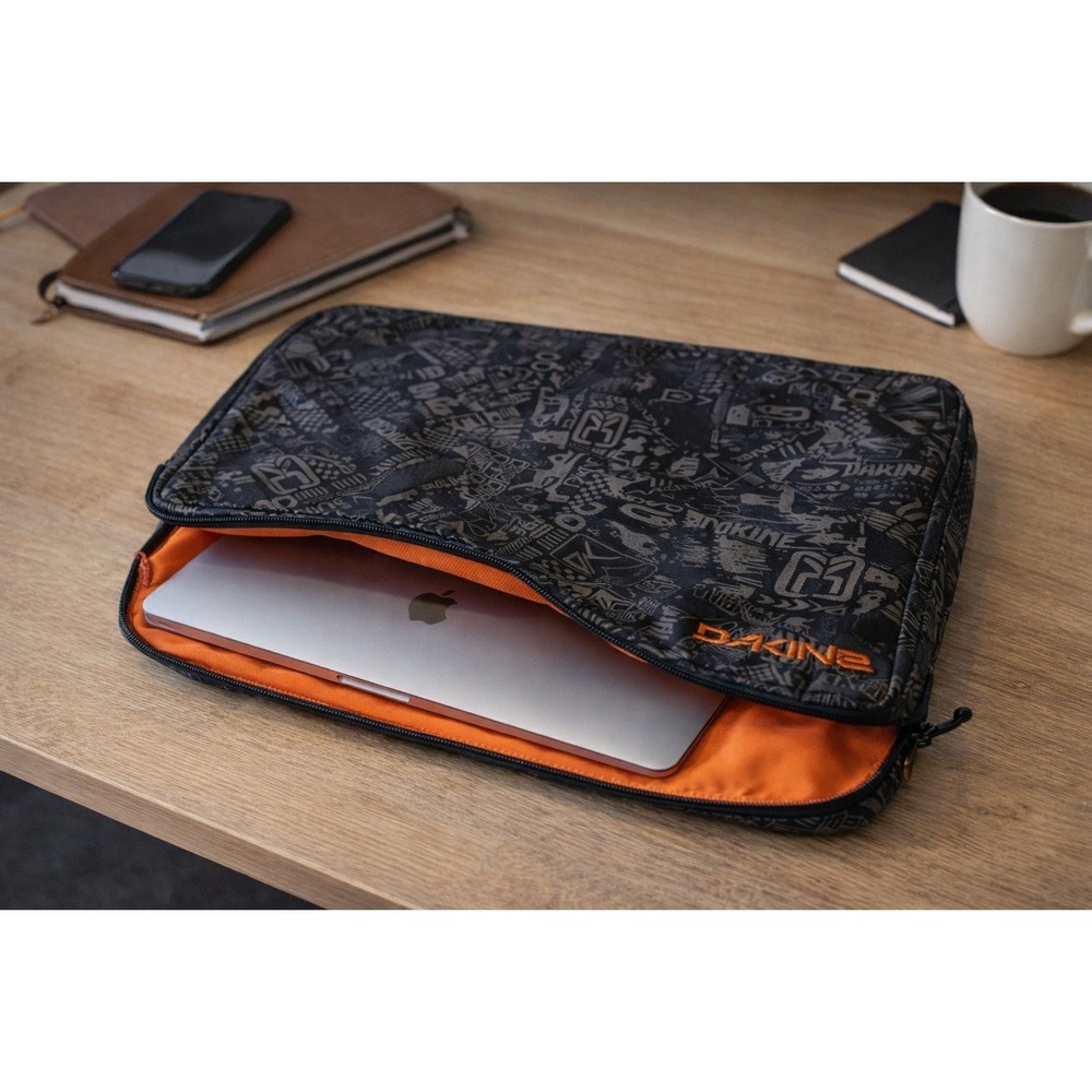 Dakine Laptop Sleeve 15 Inch Black Grey Padded Case‎ Orange Lining Protective